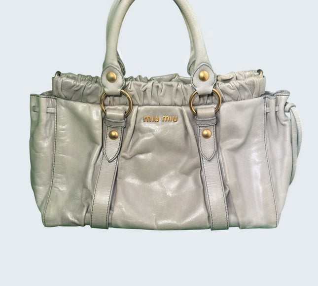 Miu Miu Vitello Light Sage Leather Two-Way Bag