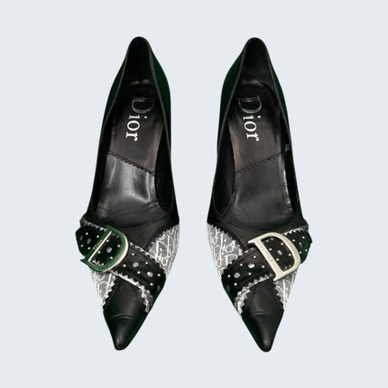 Christian Dior Black Leather D Buckle Monogram Pumps
