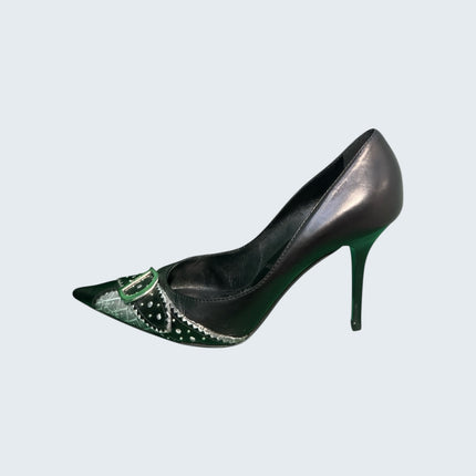 Christian Dior Black Leather D Buckle Monogram Pumps