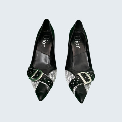 Christian Dior Black Leather D Buckle Monogram Pumps