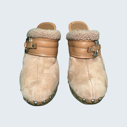 Christian Dior Suede Shearling Clog Mules