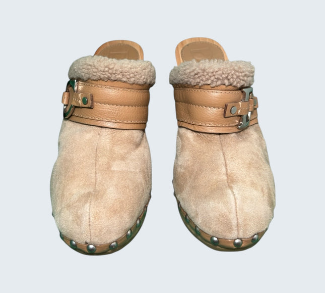 Christian Dior Suede Shearling Clog Mules