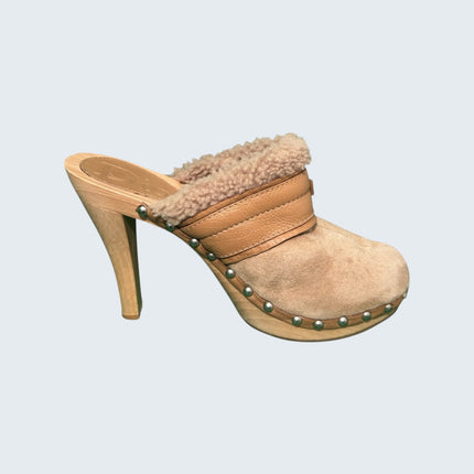 Christian Dior Suede Shearling Clog Mules