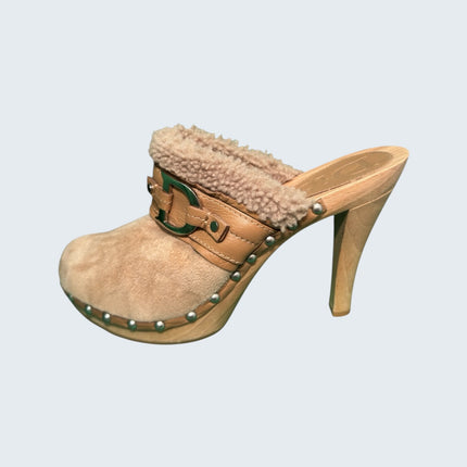 Christian Dior Suede Shearling Clog Mules