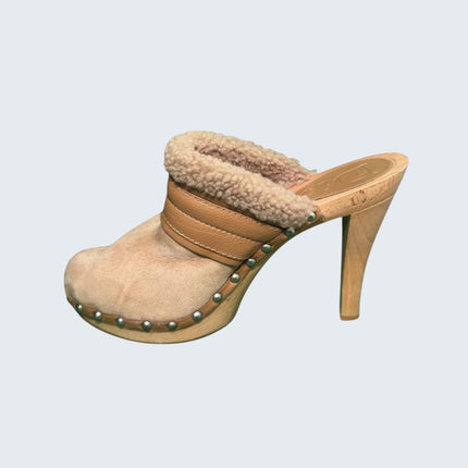 Christian Dior Suede Shearling Clog Mules