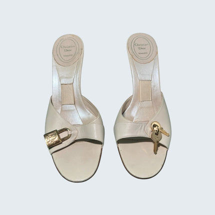 Christian Dior by John Galliano Ivory Lock and Key Mules