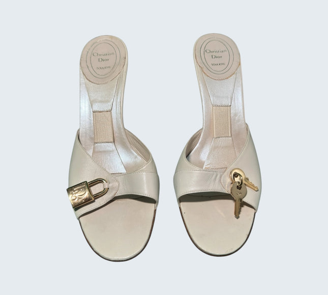 Christian Dior by John Galliano Ivory Lock and Key Mules