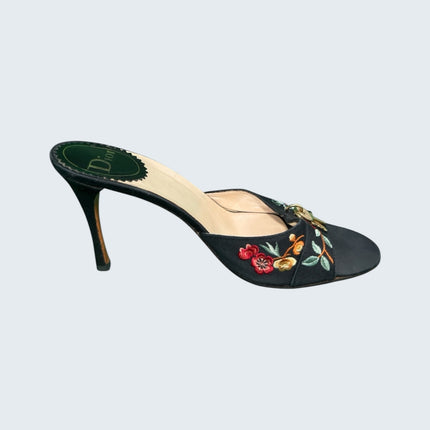 Christian Dior by John Galliano Floral Embroidered Key Lock Mules