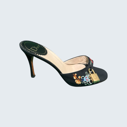 Christian Dior by John Galliano Floral Embroidered Key Lock Mules