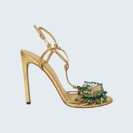 Gucci Gold Leather Phoebe Beaded Heels