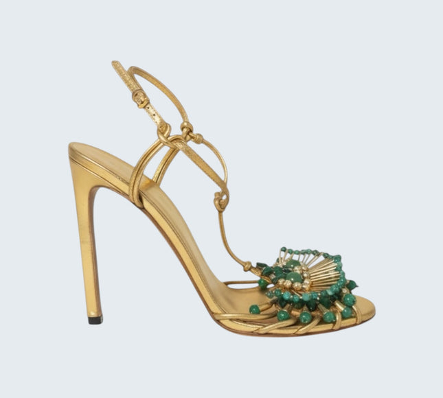 Gucci Gold Leather Phoebe Beaded Heels