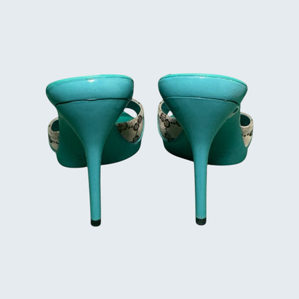 Gucci Turquoise Monogram Canvas Heels