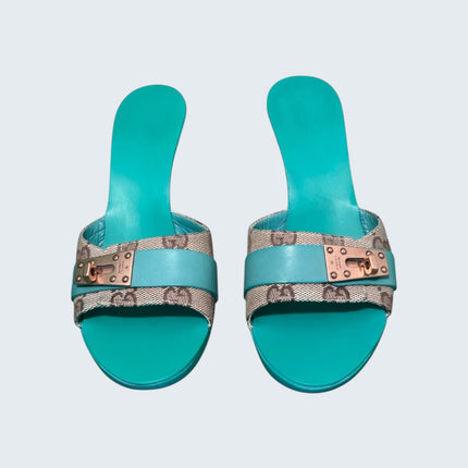 Gucci Turquoise Monogram Canvas Heels