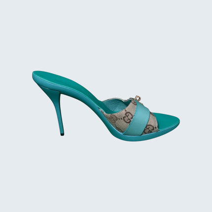 Gucci Turquoise Monogram Canvas Heels