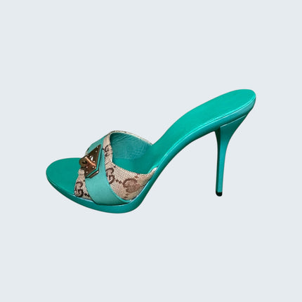 Gucci Turquoise Monogram Canvas Heels