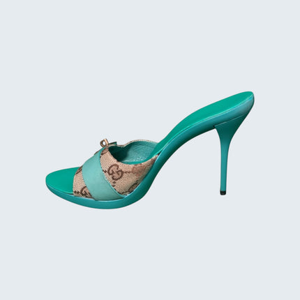 Gucci Turquoise Monogram Canvas Heels