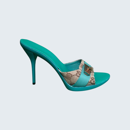 Gucci Turquoise Monogram Canvas Heels