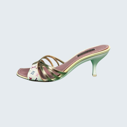 Louis Vuitton Takashi Murakami White Multicolor Gold Strap Heels