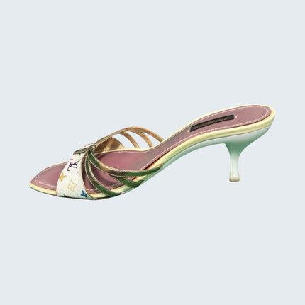 Louis Vuitton Takashi Murakami White Multicolor Gold Strap Heels