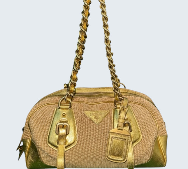 Prada Gold Raffia Chain Shoulder Bag