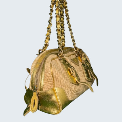 Prada Gold Raffia Chain Shoulder Bag
